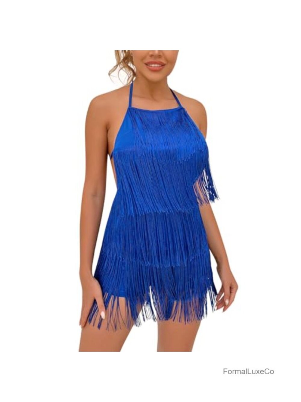 Women Fringe Halter Backless Mini Dress Romper Club Party Festival